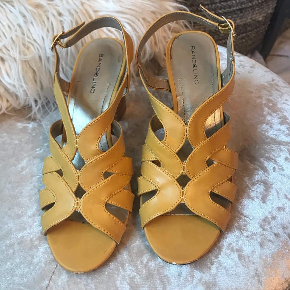 Mustard colored strappy heels
